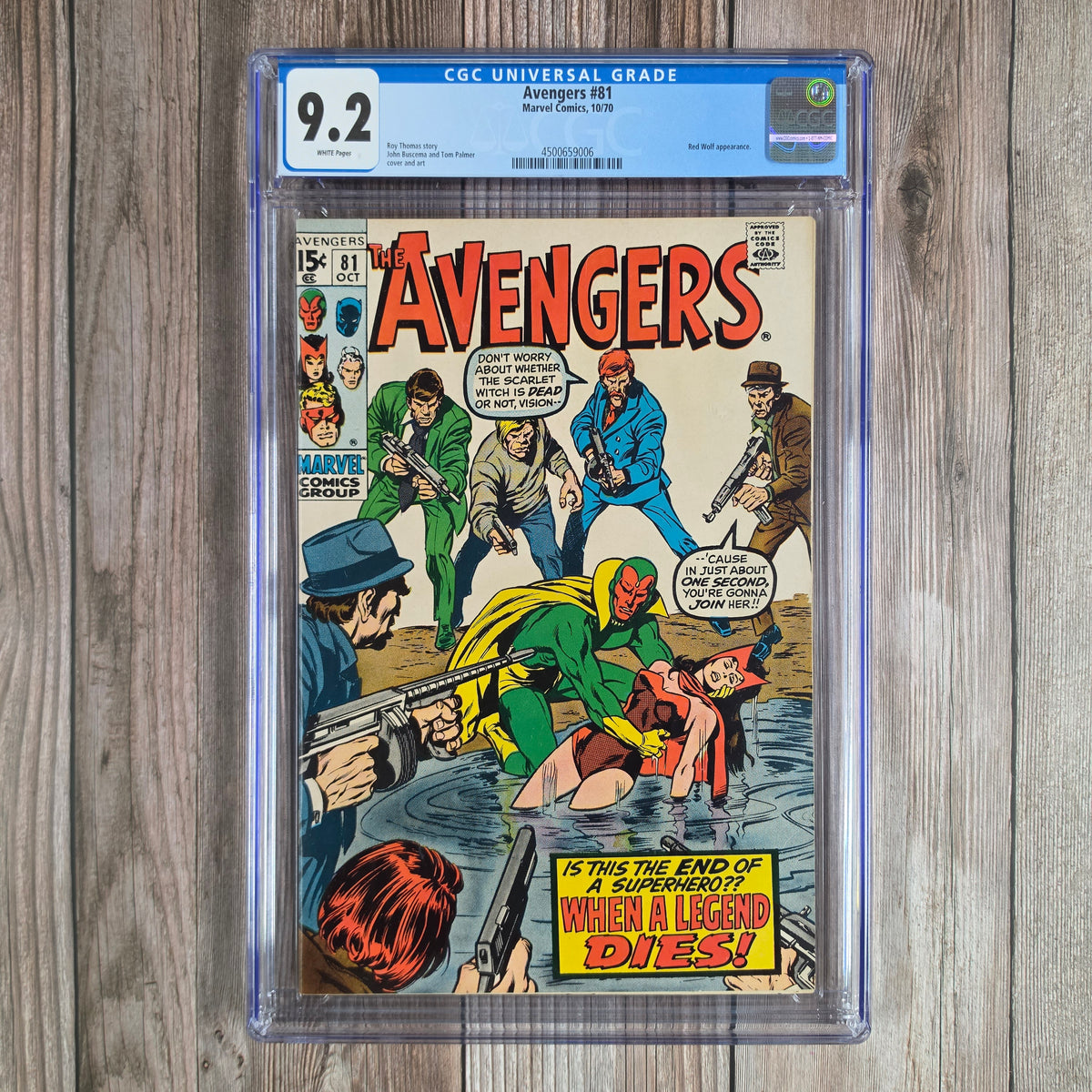 Avengers #81 CGC 9.2 WP Cover art by John Buscema and Tom Palmer