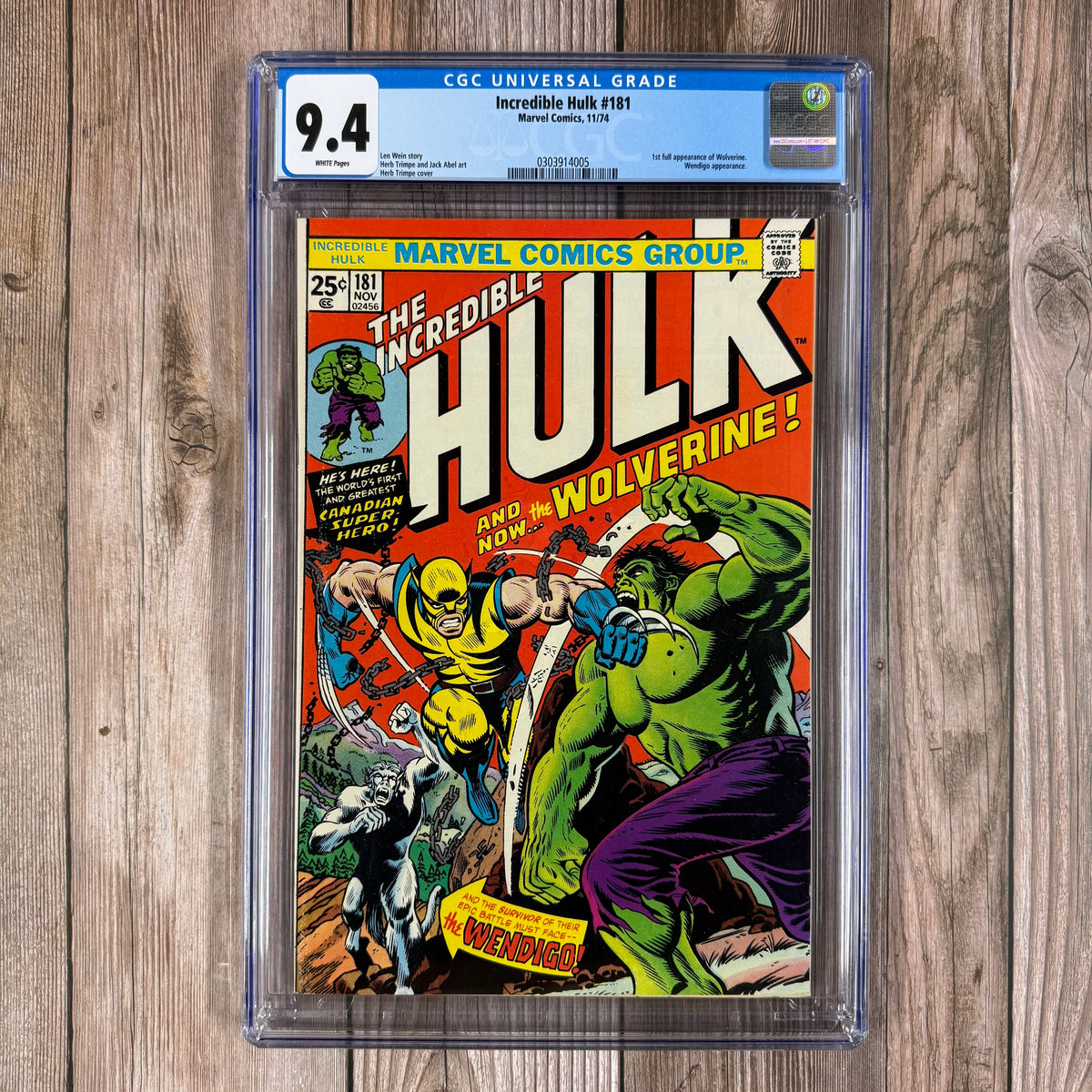 Incredible Hulk #181 CGC 9.4 WP 1st Appearance of Wolverine, Paul