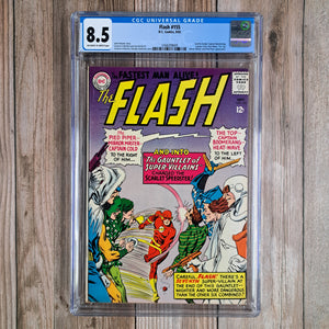 Flash #155 CGC 8.5 1st team appearance of The Rogues Gallery: Pied Piper, Mirror Master, The Top, Captain Cold, Captain Boomerang, Heat Wave (cert 9009)
