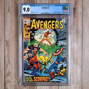 Avengers #72 CGC 9.0 1st team appearance of Zodiac Cartel: Scorpio, Taurus, Libra, Pisces, Gemini, Aries, Capricorn, Leo, Sagittarius, Cancer, Virgo, Aquarius (cert 3002)