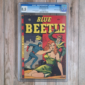 Blue Beetle #49 CGC 8.5 Maunfacturing error, double insert on interior (cert 8003)