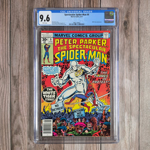 Spectacular Spider-Man #9 CGC 9.6 NS WP 1st appearance of White Tiger in a standard comic, previously appeared in The Deadly Hands of Kung Fu magazine #19 (cert 8002)