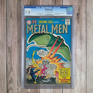 Showcase #37 CGC 7.0 1st team appearance of the Metal Men: Iron, Gold, Lead, Mercury, Platinum, Tin (cert 3024)