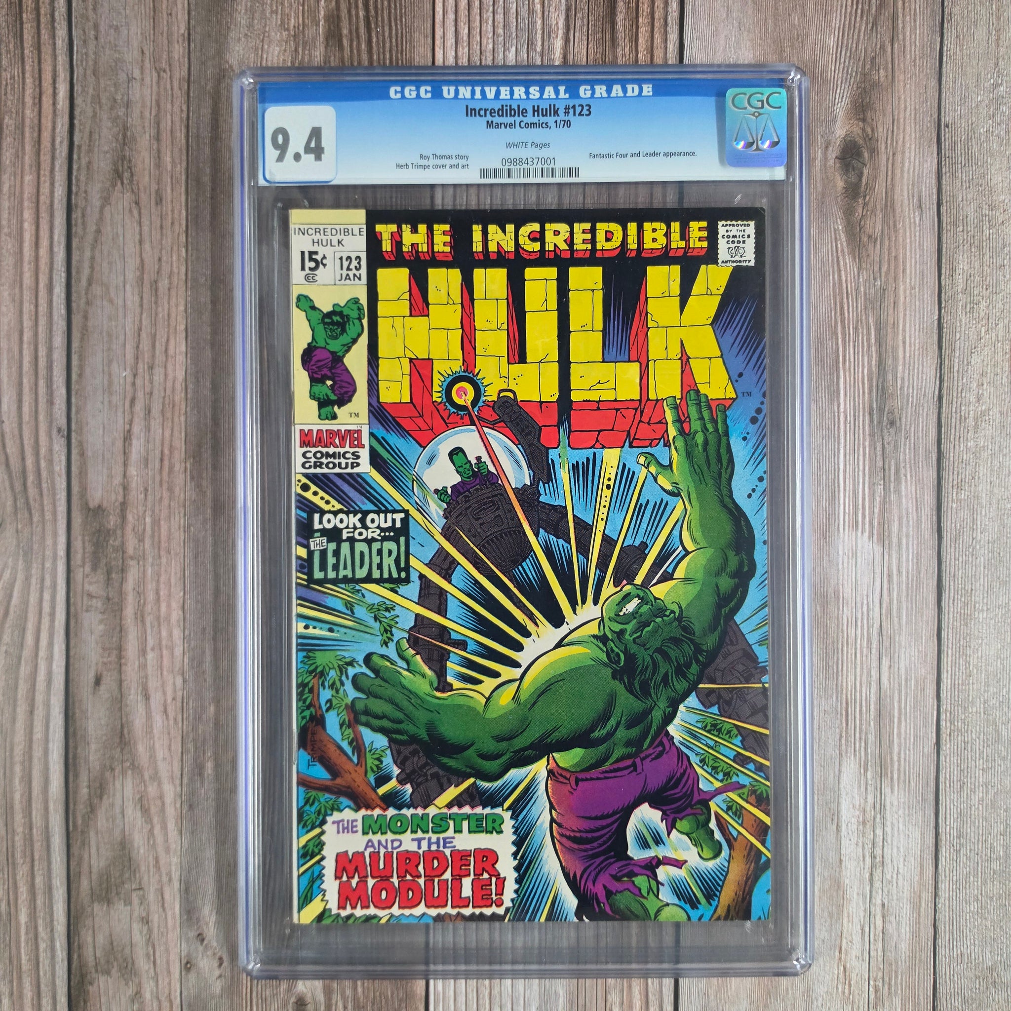 Incredible Hulk #123 CGC 9.4 WP CLASSIC Cover art by Herb Trimpe