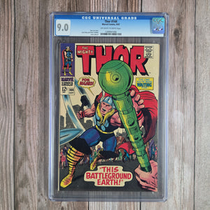 Thor #144 CGC 9.0 Cover art by Jack Kirby and Vince Colletta, Features Two of the Three Enchanters (Cert 1006)