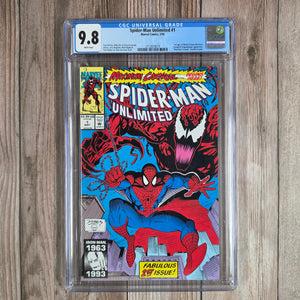 Spider-Man Unlimited #1 CGC 9.8 WP Cover art by Ron Lim and Jim Sanders III, 1st appearance of Shriek , "Maximum Carnage" Part 1 (Cert 9019)