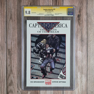 Captain America #25 CGC 9.8 WP SS Signed by Joe Quesada, Second Printing, "Spoiler Cover" depicting the iconic death of Steve Rogers (Cert 5048)