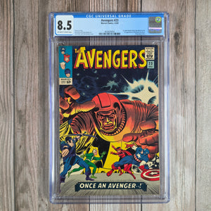 Avengers #23 CGC 8.5 Cover art by Jack Kirby and John Romita Sr. 1st appearance of Ravonna Renslayer, 1st professional Marvel Comics work by John Romita Sr.(Cert 6002)