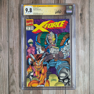 X-Force #1 CGC 9.8 WP Custom Label, SS Signed by Rob Liefeld, 1st comic to be sold polybagged with a trading card 3rd Appearance of Warpath, 1st Cameo Appearance of Tyler Dayspring, 1st Appearance of G.W. Bridge (Cert 3005)