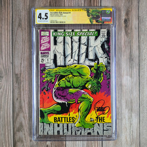 Incredible Hulk Annual #1 CGC 4.5 Custom Label, SS Signed by Jim Steranko, ICONIC cover art by Jim Steranko (Cert 5001)