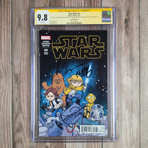 Star Wars #1 CGC 9.8 SS Jason Aaron, Chris Eliopoulos, Anthony Daniels, Skottie Young, Premiere issue of the first Star Wars series after Marvel reacquired the property from Dark Horse (cert 0016)