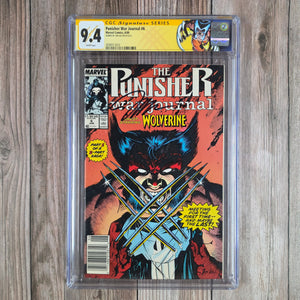 Punisher War Journal #6 CGC 9.4 WP Custom Label, SS Signed by Jim Lee, 1st Meeting and Battle of Wolverine and Punisher, NEWSSTAND EDITION (Cert 3002)
