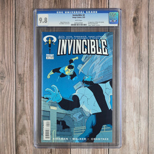 Invincible #2 CGC 9.8 WP 1st Cameo Appearance of Allen the Alien, 1st Full Appearance of Atom Eve, Mauler Twins, Robot, Rex-Splode and Dupli-Kate, Origin of Omni-Man, LOW PRINT RUN (Cert 7001)