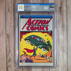 Action Comics #1 CGC 10 (2018) pure silver foil, 35g .999 fine silver, New Zealand Mint replica image of the 1938 Action Comics #1 cover (cert 9015)