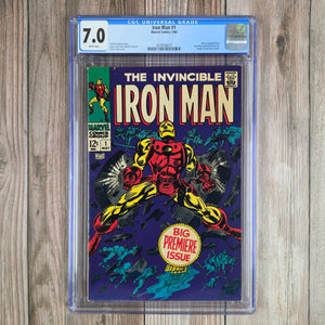 Iron Man #1 CGC 7.0 WP 1st ongoing title series featuring Iron Man, origin of Iron Man, identity of Big M revealed as Whitney Frost (Madame Masque) (Cert 0014)