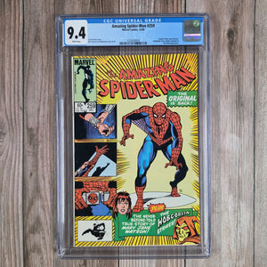 Amazing Spider-Man #259 CGC 9.4 WP Origin of Mary Jane Watson, Spider-Man returns to his traditional red and blue costume (Cert 3010)