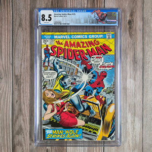 Amazing Spider-Man #125 CGC 8.5 WP Custom Label, 2nd Appearance and Origin of Man-Wolf (Cert 3008)