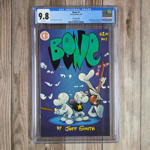 Bone #1 CGC 9.8 WP 7th Printing 1st Appearance of Fone Bone, Phoney Bone, Smiley Bone, the Great Red Dragon and Ted (Cert 6010)