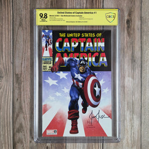 United States of Captain America #1 CBCS 9.8 WP Witnessed Signature of Joe Jusko, Clan McDonald Comics Exclusive, 1st full appearance of Aaron Fischer (Cert 0006)