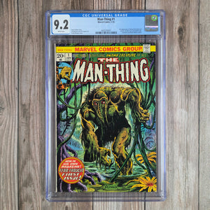 Man-Thing #1 CGC 9.2 WP CLASSIC Cover art by Frank Brunner, First Man-Thing solo title, 2nd Appearance of Howard the Duck (Cert 8001)