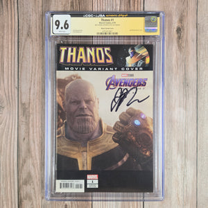 Thanos #1 CGC 9.6 WP Jim Starlin Authenticated Autograph, 1:10 Variant photo cover featuring Josh Brolin as Thanos, Team Appearance of the Butcher Squadron (Cert 2001)