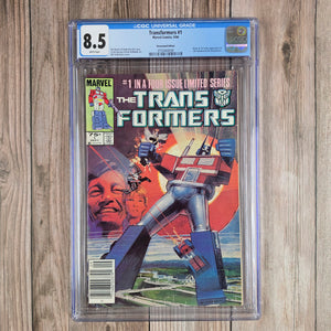 Transformers #1 CGC 8.5 WP Origin & 1st Appearance of the Autobots & Decepticons NEWSSTAND EDITION (Cert 8008)