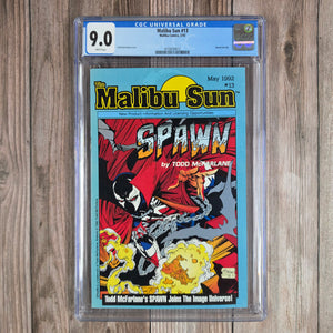 Malibu Sun #13 CGC 9.0 WP Cover and interior appearance of Spawn, preview of Spawn #1, prior to first appearance, SCARCE (Cert 9012)*