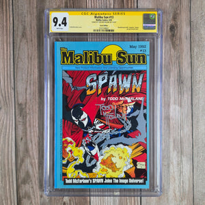 Malibu Sun #13 CGC 9.4 Error Edition, Cover appearance and interior images of Spawn (cert 9001) *Trade Avail.