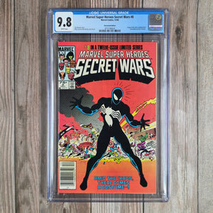 Marvel Super Heroes Secret Wars #8 CGC 9.8 WP Newsstand Edition, Origin of the black symbiote costume that later bonds with Eddie Brock to become Venom (cert 6024)
