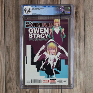 Edge of Spider-Verse #2 CGC 9.4 WP Custom Label, 1st appearance of Spider-Gwen, Em Jay Watson & the Mary Janes (Cert 8001)