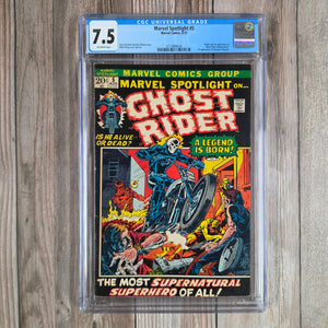 Marvel Spotlight #5 CGC 7.5 1st appearance and origin of Ghost Rider (Johnny Blaze), 1st appearance of Roxanne Blaze (Cert 4024)