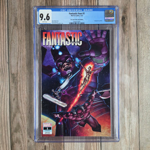 Fantastic Four #1 CGC 9.6 One Stop Comic Shop Edition, New creative team tells character-focused, less universe-spanning stories of the Fantastic Four (cert 2001)
