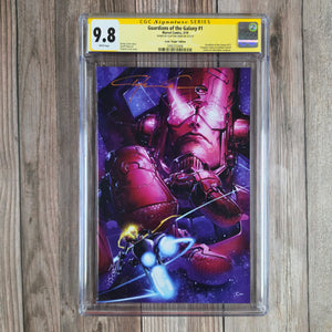 Guardians of the Galaxy #1 CGC 9.8 Crain "Virgin" Edition , SS Clayton Crain, 1st appearance of the new Guardians of the Galaxy: Star-Lord, Cosmic Ghost Rider, Phyla-Vell, Moondragon, Beta Ray Bill and Groot (cert 5006)