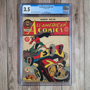 All American Comics #36 CGC 3.5 Scarce Golden Age DC anthology issue featuring early adventures of iconic mainstays like the original Green Lantern (cert 9003)