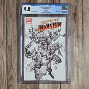 Secret Invasion #8 CGC 9.8 Sketch Cover,  Norman Osborn is given control of national security by the president and will go on to form H.A.M.M.E.R. (cert 6014)