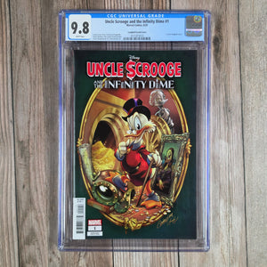 Uncle Scrooge and the Infinity Dime #1 CGC 9.8 Campbell Variant cover 1:50,  Introduction of the Scrooge Above All, a multiverse-hopping thief (cert 3014)