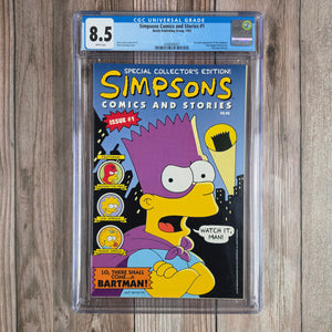 Simpsons Comics and Stories #1 CGC 8.5 1st full appearance of The Simpsons in comic books - previous appearances cameos and/or unofficial (cert 0007)