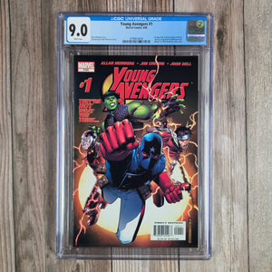 Young Avengers #1 CGC 9.0 1st team appearance of the Young Avengers: Kate Bishop, Patriot, Asgardian aka Wiccan, Hulkling, and Iron Lad, who is later revealed to be a young variant of Kang (cert 4018)