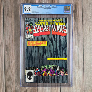 Marvel Super Heroes Secret Wars #4 CGC 9.2 WP Hulk holds up a mountain range (cert 3015)