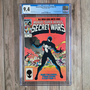 Marvel Super Heroes Secret Wars #8 CGC 9.4 WP Origin of the black symbiote costume that later bonds with Eddie Brock to become Venom (cert 3002)