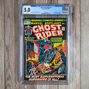 Marvel Spotlight #5 CGC 5.0 1st appearance and origin of Ghost Rider (Johnny Blaze), 1st appearance of Roxanne Blaze (Cert 7001)