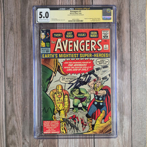 Avengers #1 CGC 5.0 SS Stan Lee, 1st team appearance and origin of the Avengers: Hulk, Iron Man, Wasp, Thor, Ant-Man (cert 0002)*Trade Avail.