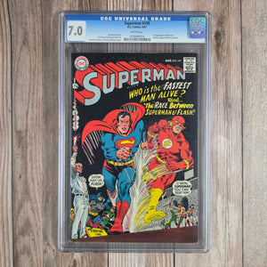 Superman #199 CGC 7.0 WP 1st Superman vs Flash Race (Tie) Classic Silver Age DC crossover moment (Cert 5014)