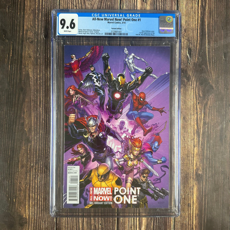 All-New, Marvel Now Point One #1 CGC 9.6 WP 1:75 Variant Cover Art by Steve McNiven, 1st full appearance of Kamala Khan as Ms. Marvel, 1st appearance of Bruno Carrelli, Tanalth the Pursuer, and Dawn Greenwood