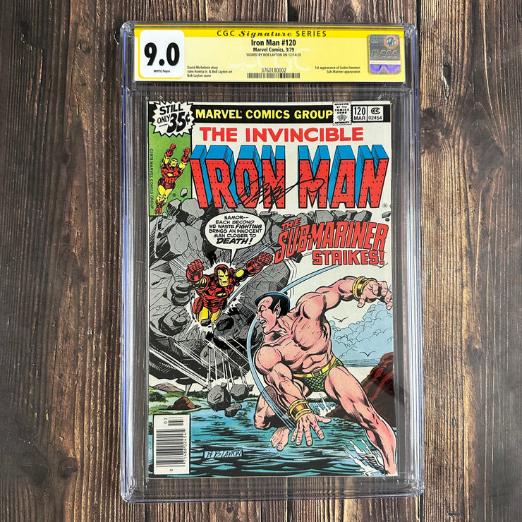 Iron Man #120 CGC 9.0 WP, Signed by Bob Layton, 1st app of Justin Hammer