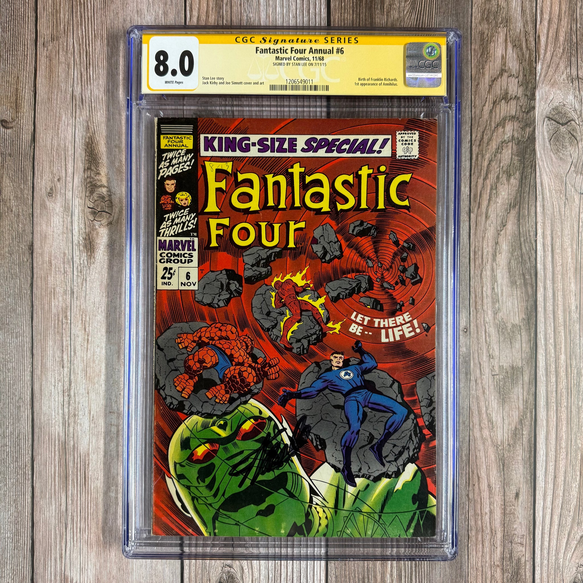 Fantastic Four Annual #6 CGC 8.0 WP SS Signed by Stan Lee, 1st