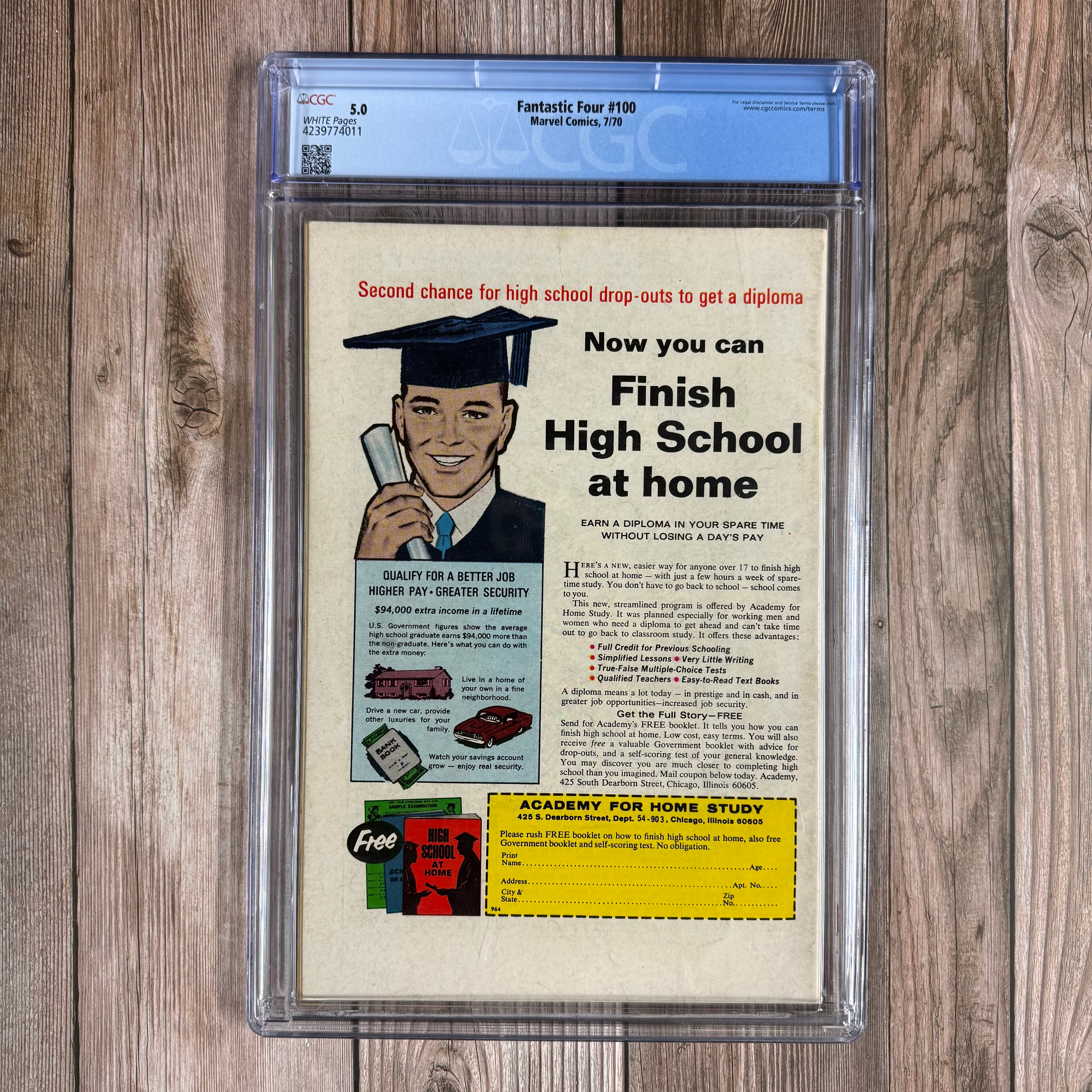 Fantastic Four #100 CGC 5.0 WP Cover art by Jack Kirby and Joe