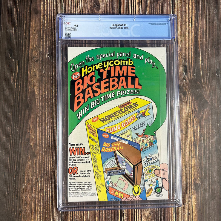 Longshot #3 CGC 9.8 WP, 1st app of Mojo