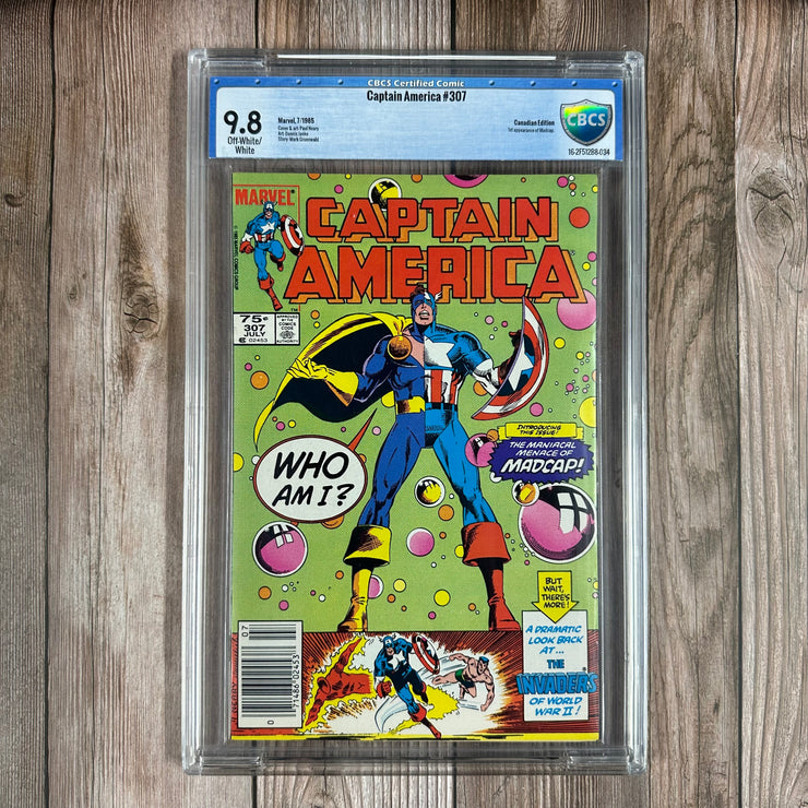 Captain America #307 CBCS 9.8 Old Label, 1st appearance of Madcap, CANADIAN EDITION