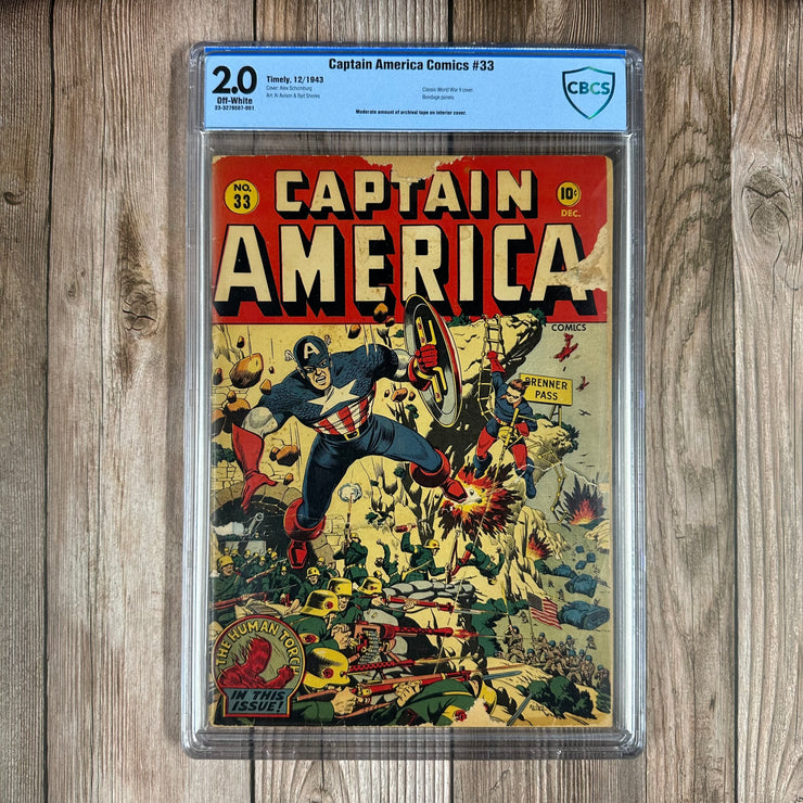 Captain America Comics #33 CBCS 2.0 Classic World War II cover by Alex Schomburg *Trade Avail.